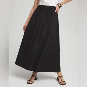 Chico's Midi Skirt Size 3P (16P) Poplin Pockets Smocked Waist NWOT